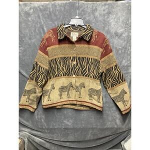 VTG Tantrums Safari Zebra Tapestry Jacket Woman M Boho Art To Wear Animal Print